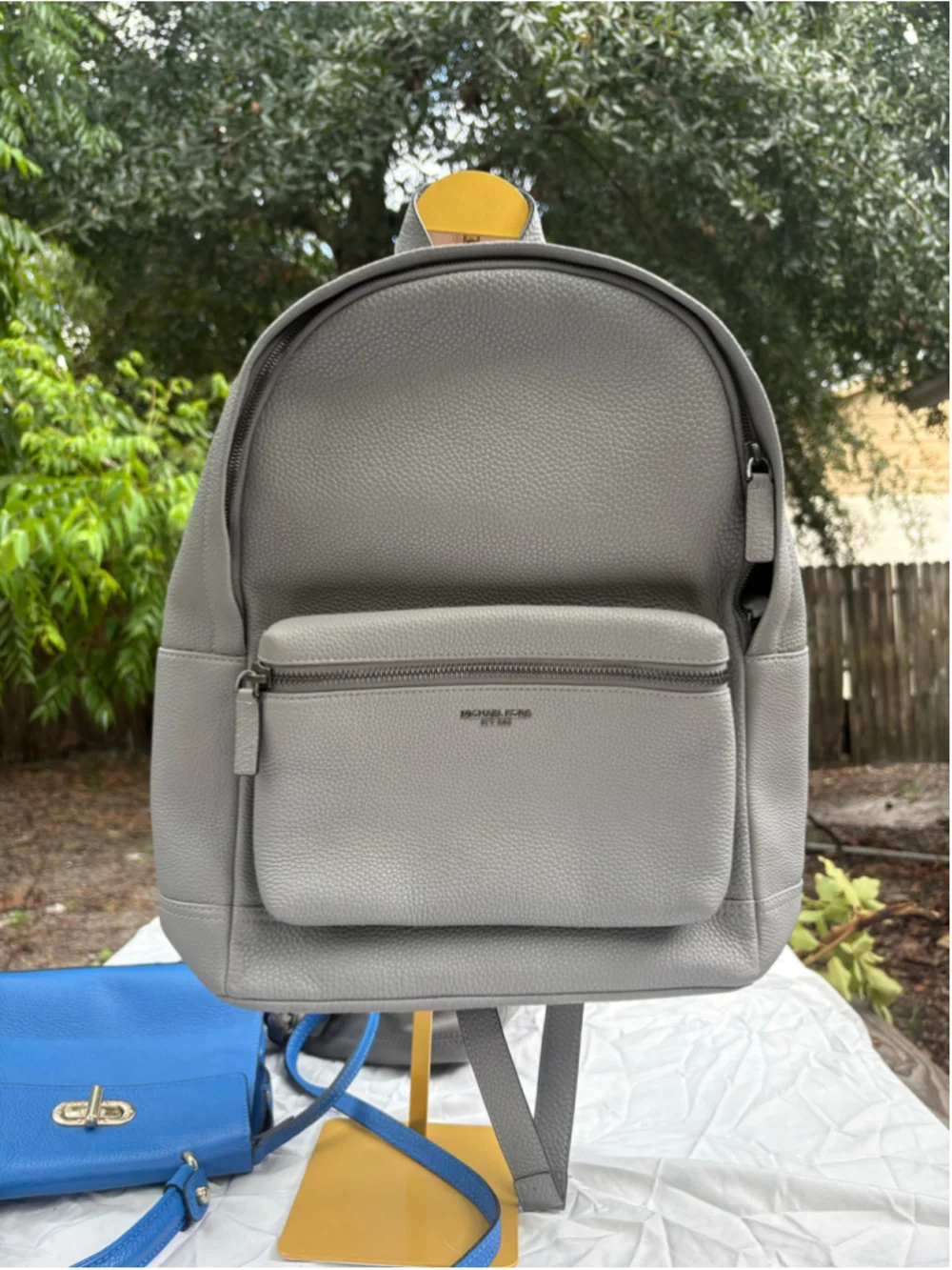 Authentic Michael kors leather Grayson gray with gunmetal hardware